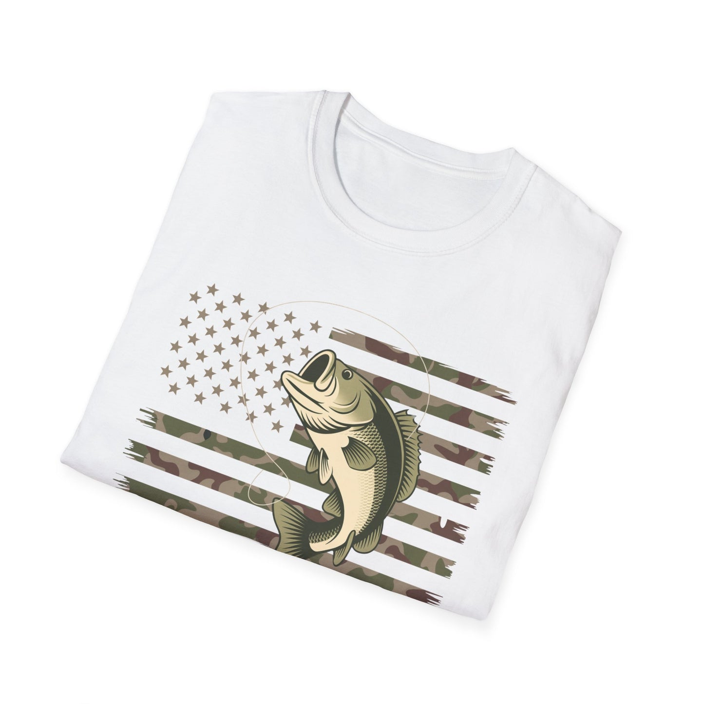 Camouflage US American Flag Bass Fishing T-Shirt