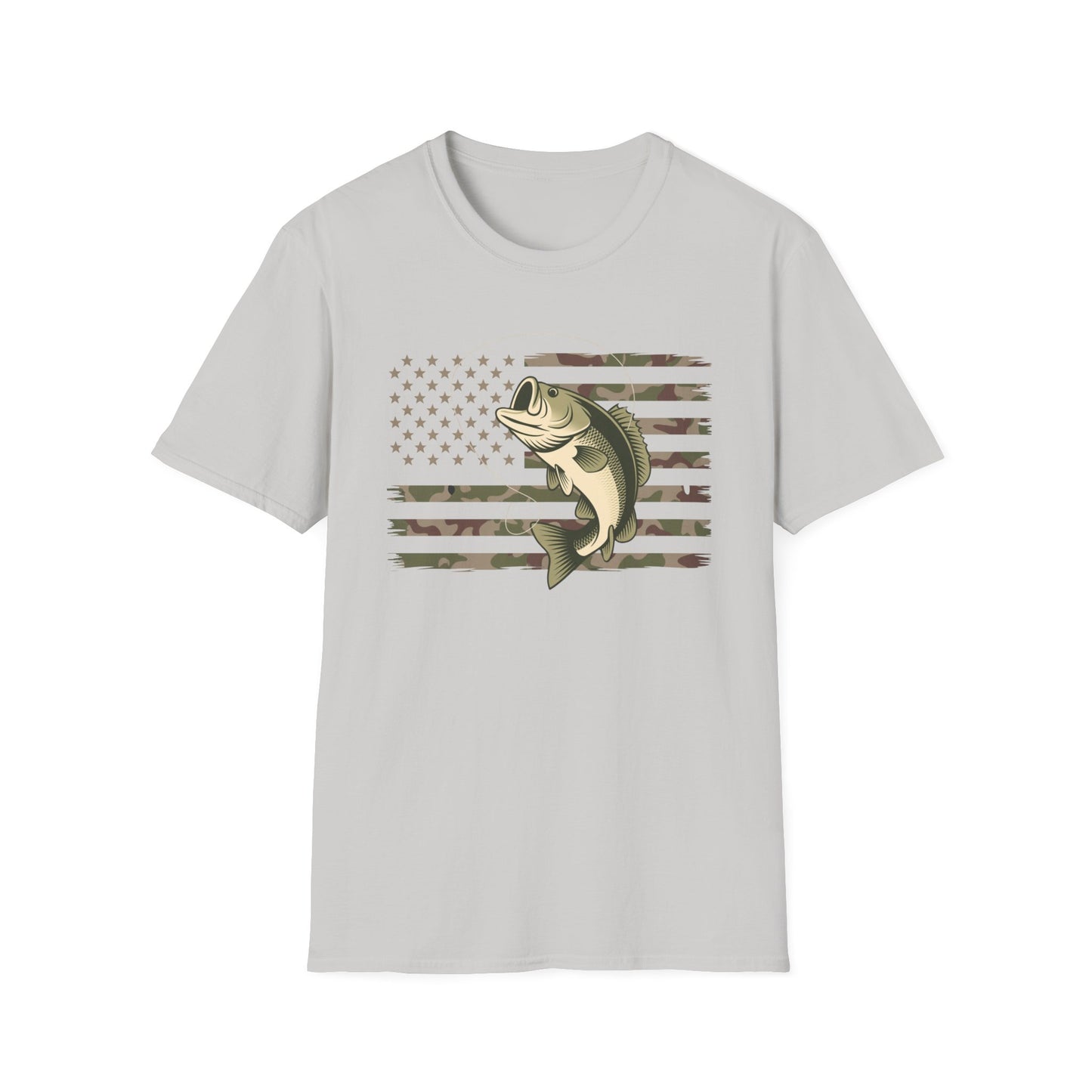 Camouflage US American Flag Bass Fishing T-Shirt