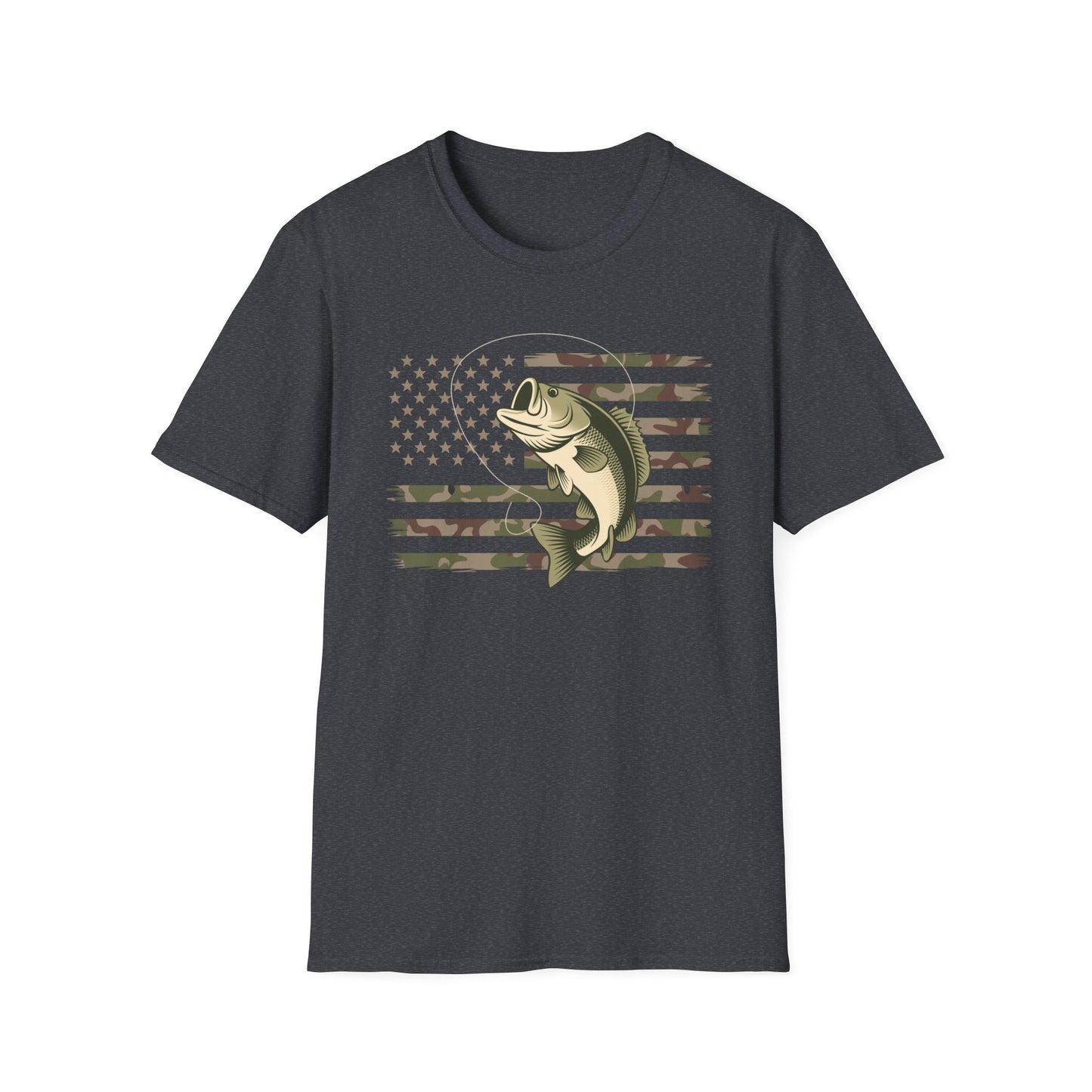 Camouflage US American Flag Bass Fishing T-Shirt