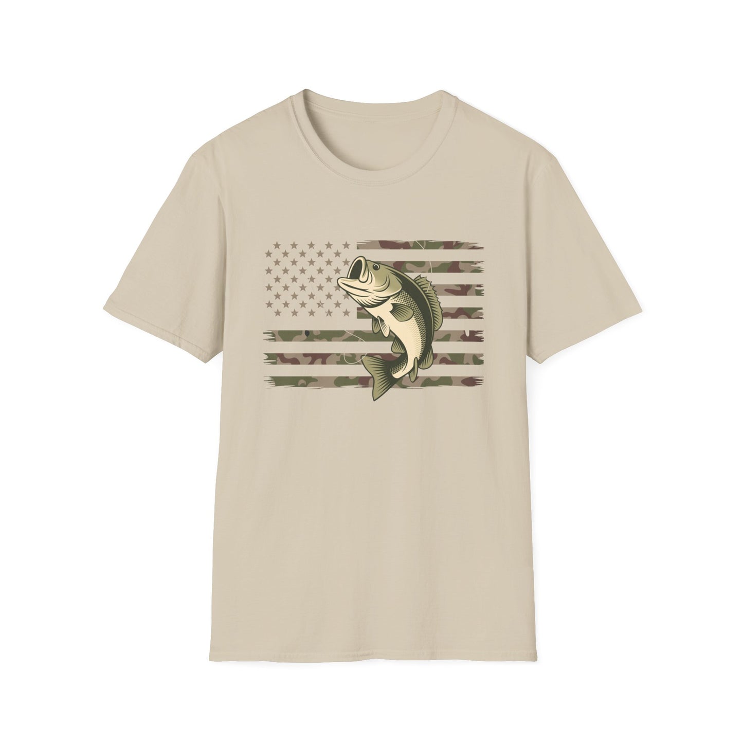 Camouflage US American Flag Bass Fishing T-Shirt