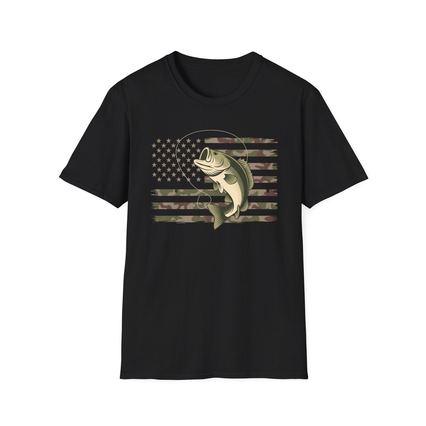 Camouflage US American Flag Bass Fishing T-Shirt