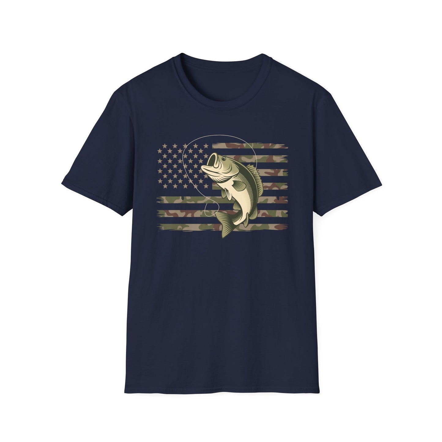 Camouflage US American Flag Bass Fishing T-Shirt