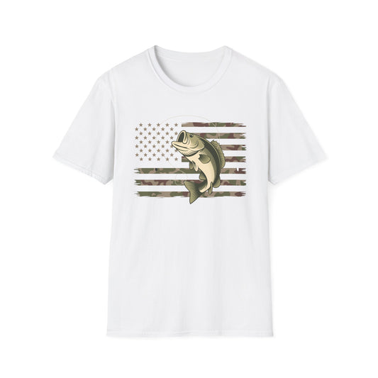 Camouflage US American Flag Bass Fishing T-Shirt